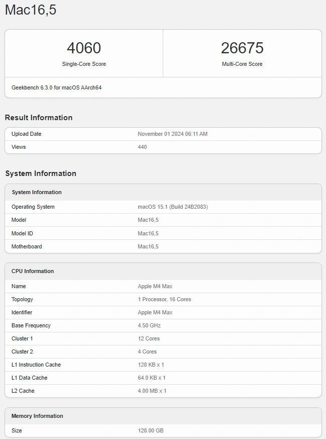 M4 Max 效能跑分现身 Geekbench，CPU 和 GPU 都比上一代至少快 20%